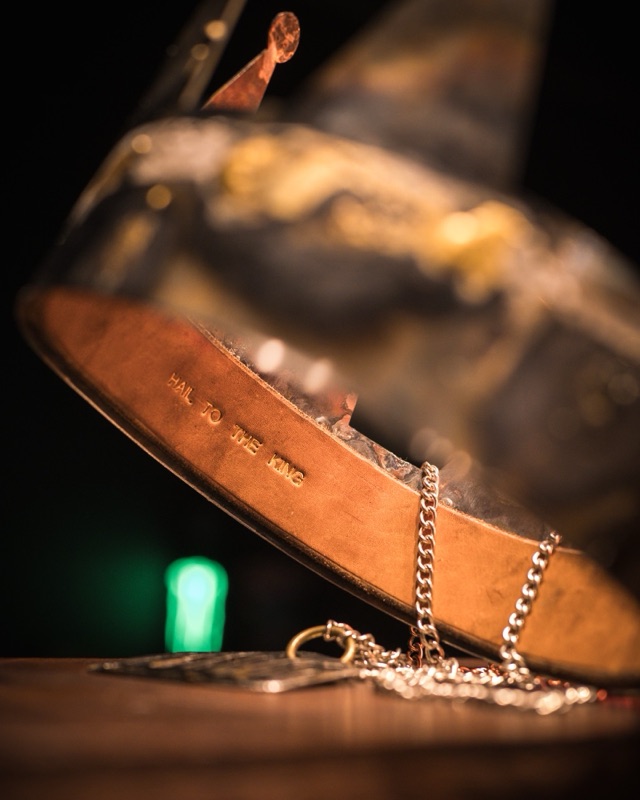 The leather lining of the crown, stamped Hail to the King